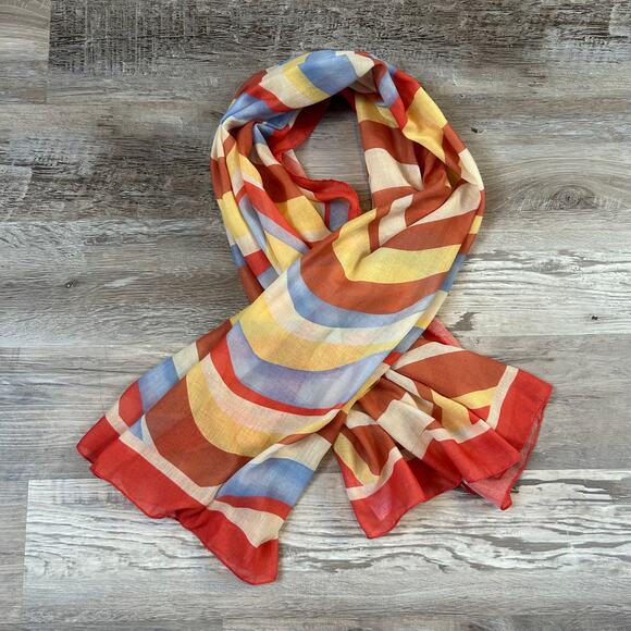 Solid & Striped Retro Wave Print Sheer Scarf Wrap Multicolor 35x57 - Picture 4 of 9